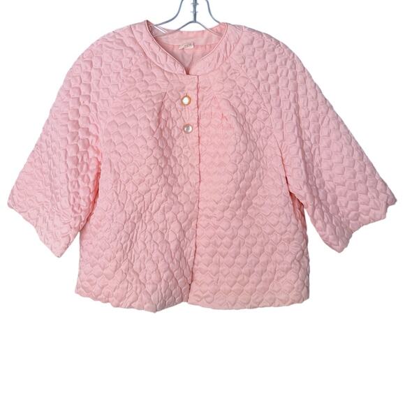 Vintage 1950s Barbizon Puffett Pink Quilted Bed Jacket Women's Med Pearl Button